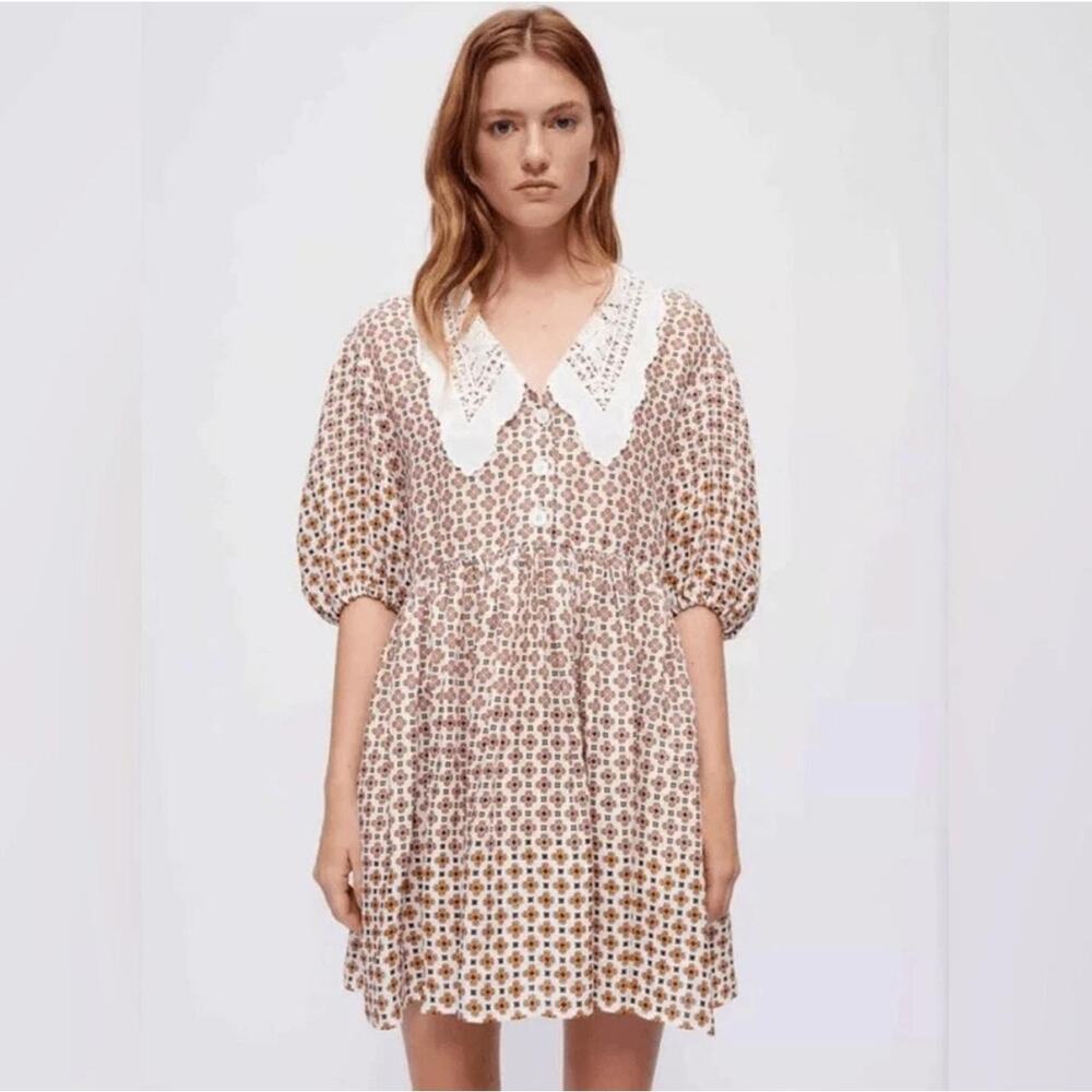 NWT Maje 'Romelange' Geometric Print Linen Removable Collar Dress Size EU 36